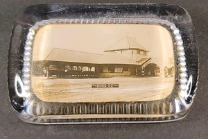 Railroad Glass Photo Paperweight Passenger Station Laconia NH Vintage - Picture 1 of 5