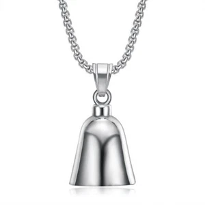 Motorcycle Riding Lucky Bell Smooth Simple Pendant Necklace Stainless Steel Men - Picture 1 of 10