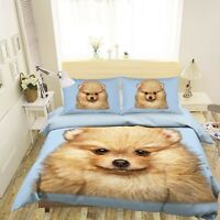 3D Pomeranian Dog Animal Pet Double Single Quilt Duvet Pillow Cover Bed Set