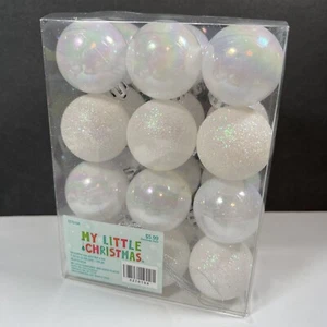 Christmas Ornaments Box of 24 Mini Plastic 12 Iridescent 12 Glitter Balls 1.53” - Picture 1 of 10