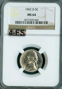 1962 D JEFFERSON NICKEL NGC MS64 MAC 4FS VERY RARE $500.00 in FS . - Picture 1 of 4