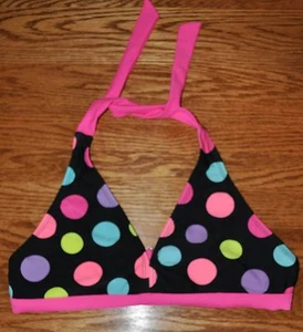 SO Brand Girl's Black Multi-color Polka Dot Swim Bikini Halter Top UPF 50+ Sz 16 - Picture 1 of 2