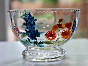 Vintage Antique Victorian Hand Painted Floral Glass Footed Bowl - Foto 1 di 12