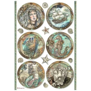 Stamperia A4 RICE PAPER - SONGS OF THE SEA - ROUNDS, Mermaid, Sea Horse, Ship - Picture 1 of 1