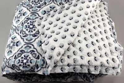 $810 JOHN ROBSHAW PALITA LAPIS KING QUILT SHAM SET BLANKET COVERLET BLUE FLOWER - Image 1 of 4