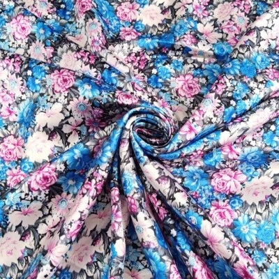 1yard X 1.48meter Floral Satin Fabric Shirt Sleepgown Scarf Material Charmeuse - Image 1 of 4