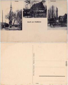 Ansichtskarte Hirschfeld 3 Bild: Kirche Pfarrhaus und Denkmal 1912