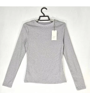 New Day Metallic T-Shirt Womens X-Small Slim Fit Long Sleeve Stretch Gray - Picture 1 of 9