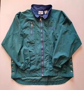 Vtg Reebok Large Windbreaker Full Zip Jacket Green Purple Snap Vintage L Rain - Picture 1 of 11