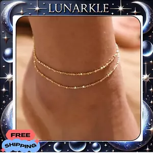 14K Gold Anklet for Women Cuban Link Beads Herringbone Dainty Jewelry For Women - Picture 1 of 5