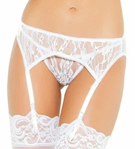 Plus Size Lace Garter Belt Thong Set Womens Queen Black Red or White - Picture 1 of 13