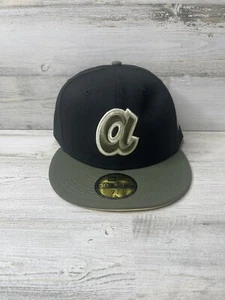 New Era 59FIFTY Black/Green Atlanta Braves Low Profile Fitted Hat Size: 7 7/8 - Picture 1 of 5