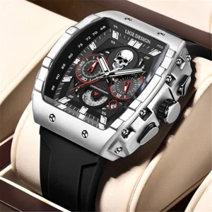 LIGE Men Watch Fashion Sport Skull Watch Top Brand Luxury Chronograph Watch Boys - Picture 1 of 29