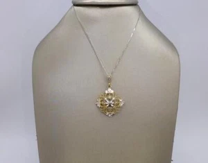 Colgante filigrana corte diamante oro blanco y amarillo 14K collar oro blanco 14K - Imagen 1 de 9