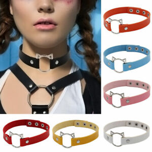 Women PU Leather Collar Necklace Punk Choker Necklace Neck Ring Cute Cat