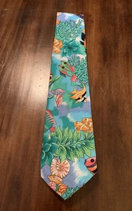 Hilo Hattie Men's Cotton Neck Tie Made in Hawaii Ocean Blue Coral Fish Luau - Picture 1 of 5