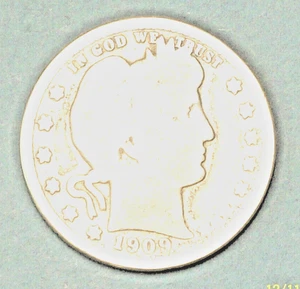 U.S.A ( 1 ) COIN  BARBER QUARTER  1909  ALMOST VERY GOOD  0.9000  SILVER - Picture 1 of 2