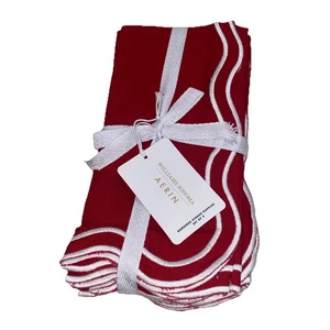 Williams Sonoma Holiday AERIN Red & White Bordered Dinner Napkins  Set Of 4 New - Picture 1 of 11