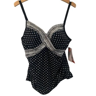 Christina Tankini Top Women's Size 12D Diamond Scarf Black White Underwire Cami - Image 1 of 4