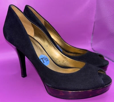 Guess by Marciano Black Suede and Dark Leopard Open Toe Stilleto Heel 7.5 (0780) - Image 1 of 4
