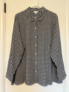 Camisa Top Blusa J. Jill Para Mujer Plus Clásica B/N Cuadros Guinga Botón Delantero 2X - Imagen 1 de 9