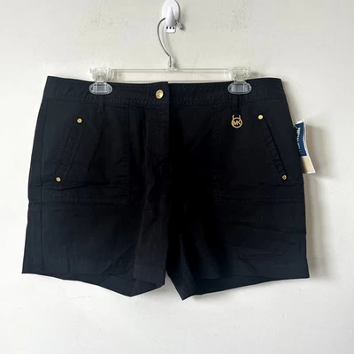 MICHAEL Michael Kors Shorts Size 12 Twill NWT Black Chino Mid-Rise MK 5" Inseam - Image 1 of 4