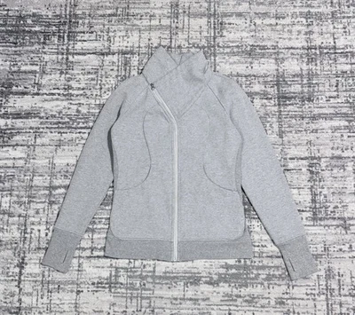 Jaqueta feminina Lululemon assimétrica mergulho zíper completo cinza atlético tamanho 8 - Imagem 1 de 4