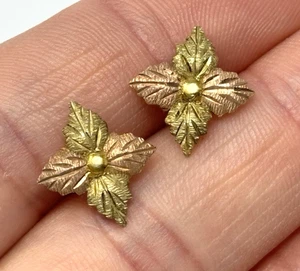 Black Hills Gold 10k Tri Color Etched Leaf Cluster Earrings - Picture 1 of 4