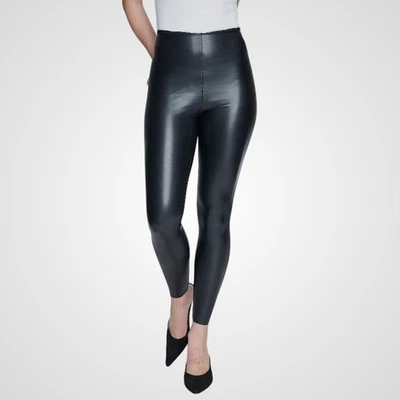 Leggings femininas Seven7 de couro sintético preto cintura alta puxar Moto Chic tamanho M - Imagem 1 de 4