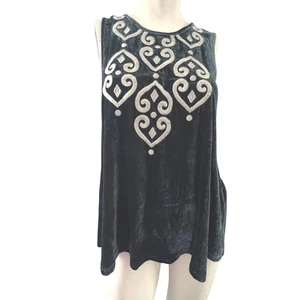 THML Anthropologie Velvet Tank Top Embellished Casual Party Top M Edgy Boho Chic - Picture 1 of 8