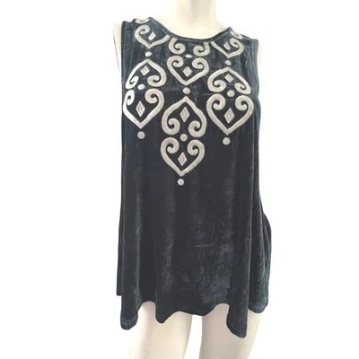 Camiseta sin mangas THML Anthropologie de terciopelo adornada informal fiesta Top M vanguardista boho chic Foto 1 de 4