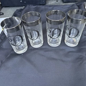 Vintage Highball Dorothy Thorpe Style MCM Silver Letter D Glass Monogram. Set-4 - Picture 1 of 3