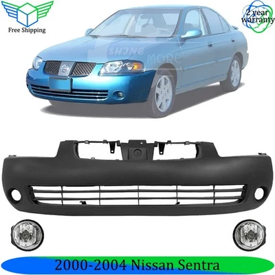 Front Bumper Cover Fascia & Fog Light Assembly Kit For 2000-2004 Nissan Sentra Foto 1 de 4