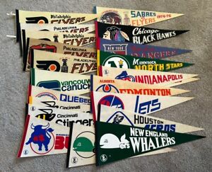 1960’s-80’s NHL WHA Hockey Pennant Collection Of 21 Team Banners - Full Sized