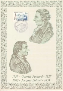 Philatelistische Einlage auf Seide Berühmte Figur Paccard und Balmat 1986 - Bild 1 von 2