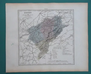 FRANCIA departamento Doubs Capital City Besancon - 1873 EXCELENTE MAPA 14 x 16" 36 x 41 cm - Imagen 1 de 4