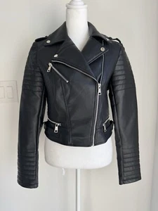 Azalea Wang Damen Medium Kunstleder Moto Biker Jacke schwarz NEU - Bild 1 von 12
