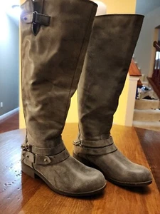 Madden Girl Women Gray Chain Western Biker/Moto Full Zip Knee High Boots 7.5 M - Picture 1 of 8