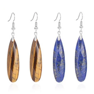 Natural Quartz Crystal Water Drop Faceted Beads Dangle Hook Women Stone Earrings - Picture 1 of 21