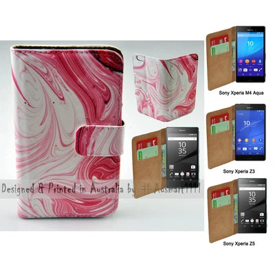 For Sony Xperia Series - Pink Swirl Theme Print Wallet Mobile Phone Case Cover - Image 1 of 3