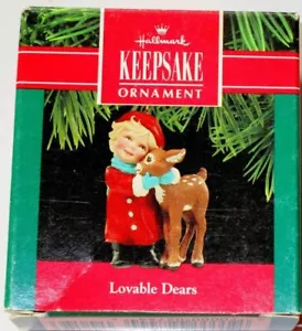 Hallmark Keepsake Ornament 1990 Lovable Dears Child Blonde Hair Baby Deer Hug - Picture 1 of 2