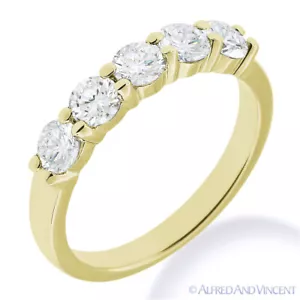 Anillo de boda banda de 5 piedras moissanita brillante oro amarillo 14k corte redondo para siempre - Imagen 1 de 3