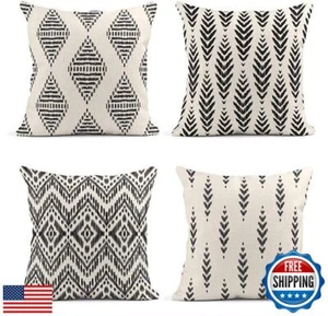 ArtSocket Set of 4 Throw Pillow Covers Ikat Tribal and Boho Bohemian Black Et - Picture 1 of 5