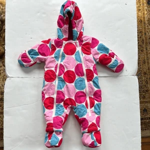 Baby Boden Pink Polka Dot Hooded Bunting Snowsuit Fleece Lining Infant Sz 3 - 6 - Picture 1 of 16