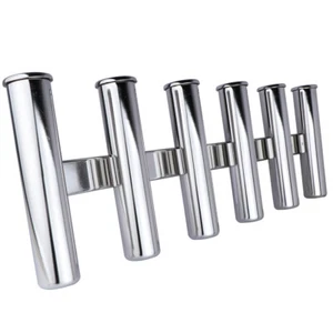 6 Tube Rod Rack Pod Wall Mounted Fishing Rod Holder S.S for Marine Boat Yacht - Picture 1 of 6