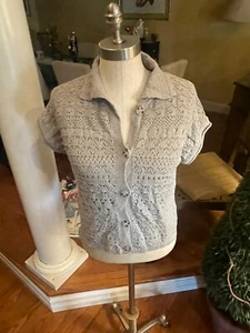Jessica Simpson Cardigan Womens Size S Sage Green Cardigan Cropped open weave - Picture 1 of 7