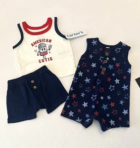 Baby Boy Clothes 6 Months Shorts Tank Romper Lot Of 2 Cute 4th Of July Outfits - Picture 1 of 3