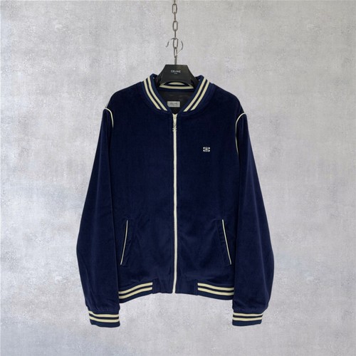 Giacca Varsity CELINE a righe con logo ricamato misto cotone velluto blu taglia M