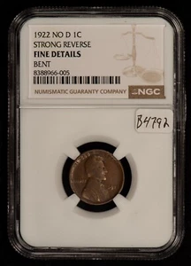 1922 No D 1c Lincoln Wheat Small Cent - Strong Reverse - NGC Fine Dets - B4792 - Picture 1 of 4