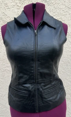 Chaleco de cuero negro pequeño Drapers and Damons vintage talla pequeña Foto 1 de 4